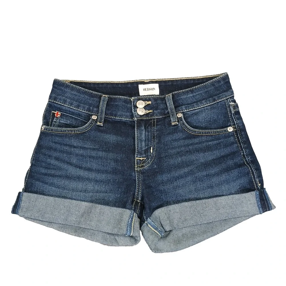 Women's Hudson Ruby Mid-Thigh Blue Denim Jean Cuffed Shorts Size 25‎